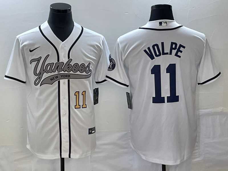 Men%27s New York Yankees #11 Anthony Volpe Number White Cool Base Stitched Baseball Jersey->new york yankees->MLB Jersey